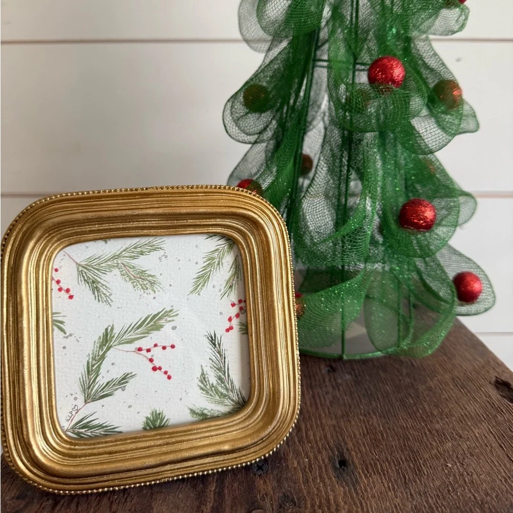 Festive watercolor original in 4x4 gold frame - Picture 1 of 5